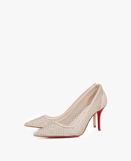 Christian Louboutin Apostropha Mesh Strass 80 mm Pumps Beige