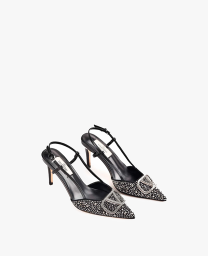 Valentino Garavani V Logo Black Crystal Embellished Heel
