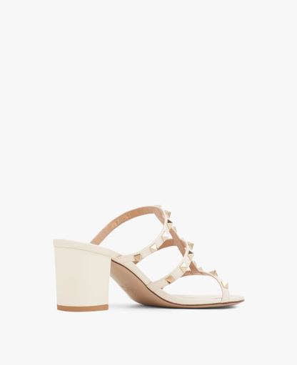 Valentino Rockstud Calfskin Leather Slide Sandal 60 mm Light Ivory