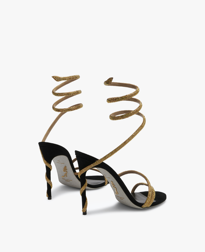 René Caovilla Margot Black & Gold Sandal