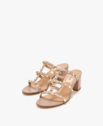 Valentino Rockstud Calfskin Leather Slide Sandal 60 mm Poudre
