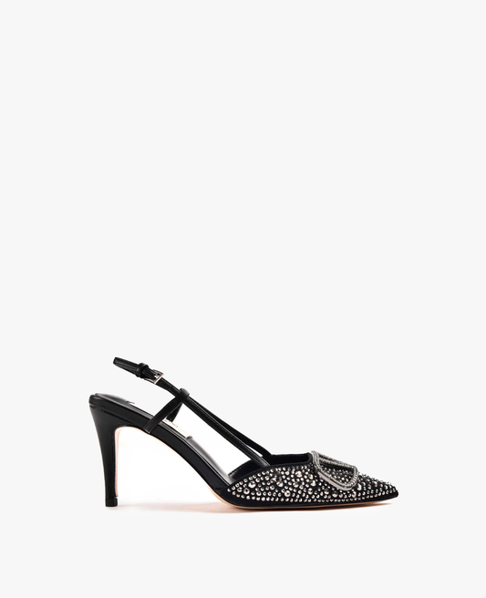 Valentino Garavani V Logo Black Crystal Embellished Heel