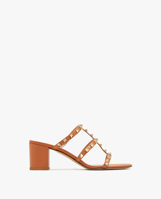 Valentino Rockstud Calfskin Leather Slide Sandal 60 mm Almond