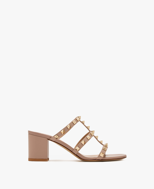 Valentino Rockstud Calfskin Leather Slide Sandal 60 mm Poudre
