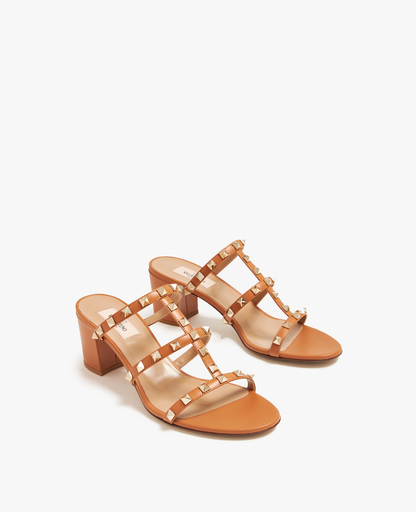 Valentino Rockstud Calfskin Leather Slide Sandal 60 mm Almond