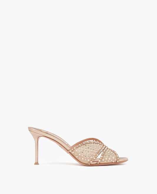 Aquazzura Crystal Lover 75 Pink Mule Sandals
